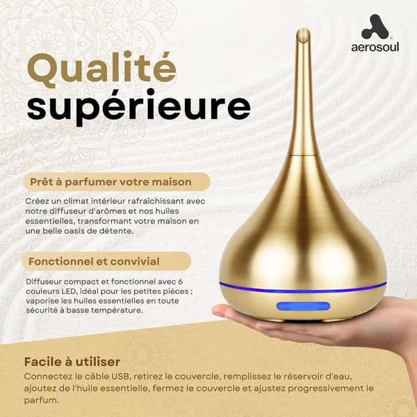 100 ml eterisk oljediffuser, elegant design ultralyd eterisk oljediffuser, USB, automatisk avstenging, 6-timers tåke, aromaterapidiffuser, gullfarget plast