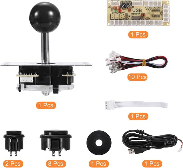 Gør-det-selv PC Joystick-sæt til arkadespil, Gør-det-selv Joystick-dele, 5-bens ABS Arkadeknap til Klassisk PC Arkade, Sort