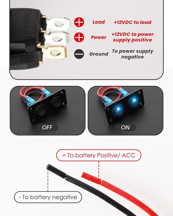 12V-24V bryterpanel med doble blå LED-bryterkontroller, 2-girs vippebryter PÅ/AV, individuell ABS-aluminiumkonstruksjon