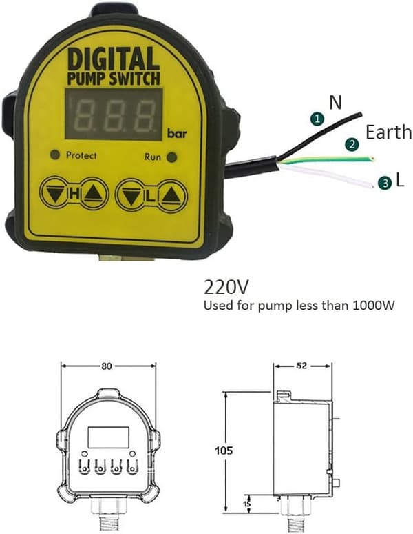 220V automatisk regulator för hushållspump, tryckvakt, vattenpump, Presscontrol, Pressdrive, digital elektrisk hane
