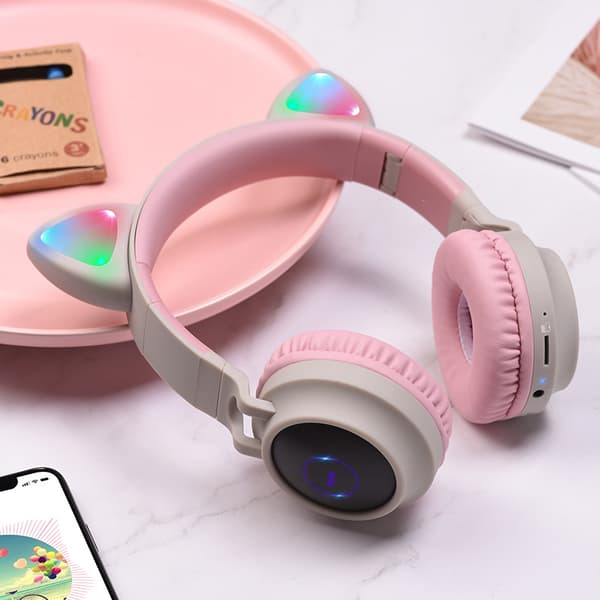 Trådlösa hörlurar med kattöron Bluetooth-headset-Röd