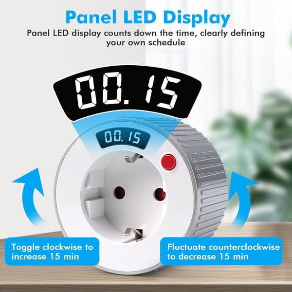 WiFi Smartplugg, Nedtellingstimerplugg fra 1 minutt til 24 timer, Timerplugg, Programmerbar Elektrisk Plugg med Timer, 3680W 16A for Hvitevarer