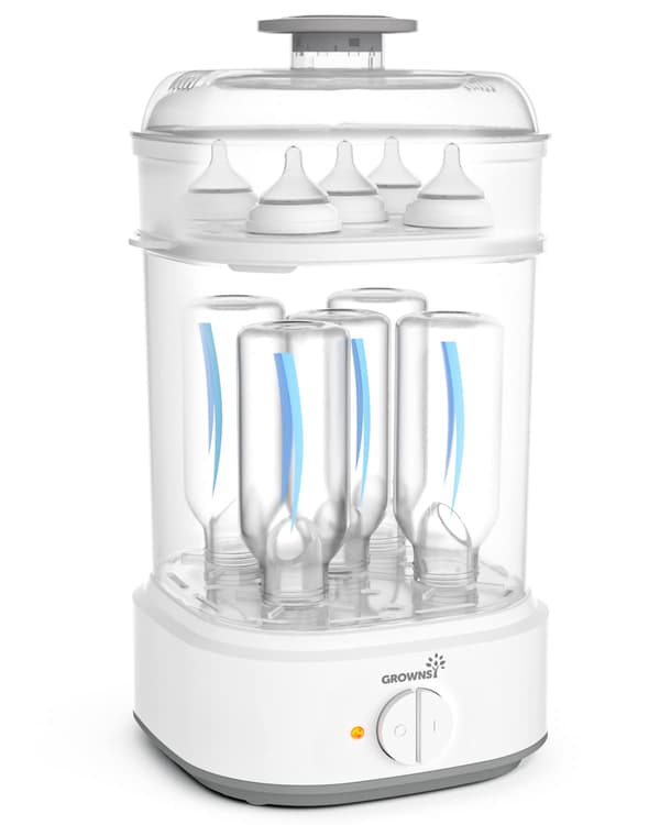 Flaskesterilisator, Dampsterilisator til sutteflasker, Elektrisk sutteflaske-sanitizer med timer til sutteflasker, sutter, pumpedele