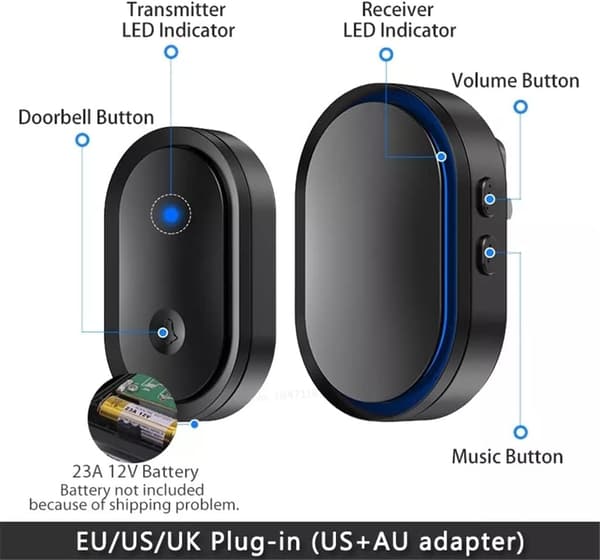 Smart LED-dörrklocka för hemmet, 1 dörrklocka och 1 knapp