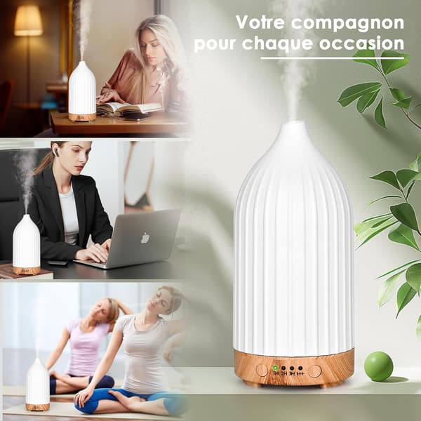 Keramisk æterisk oliediffuser, ultralyd elektrisk duftdiffuser, æterisk oliediffuser til hjemmet, yoga (hvid 100 ml)