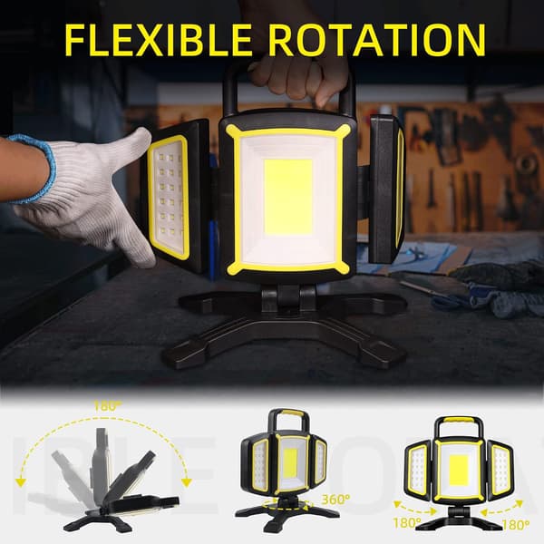 Magnetisk lys, bærbar LED-arbeidslampe med 5 moduser, oppladbart batteri, 3000 lumen, gul, vanntett