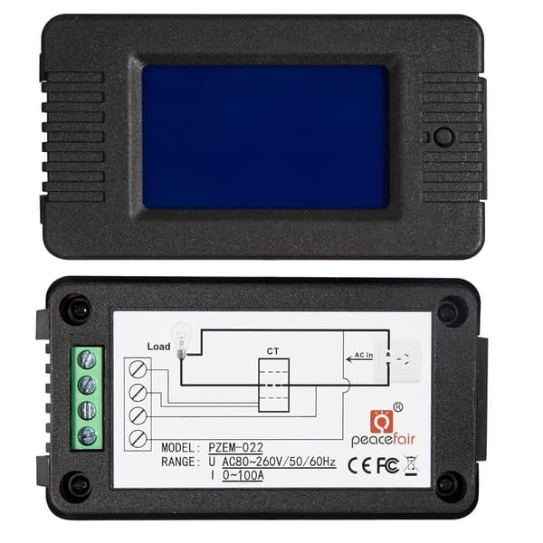 kWh-testare, PZEM-022 AC digital energimätare spännings- och effektmätare displaypanel amperemeter voltmeter med sluten strömtransformator 100A
