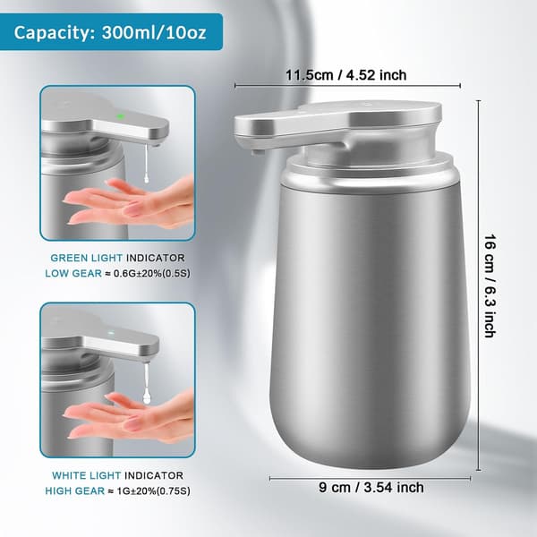 400ML Automatisk Sæbedispenser, Rustfrit Stål med Sensor, Infrarød Sæbedispenser, Bevægelsessensor, USB-C Opladning, Elektrisk, til Køkken og Badeværelse