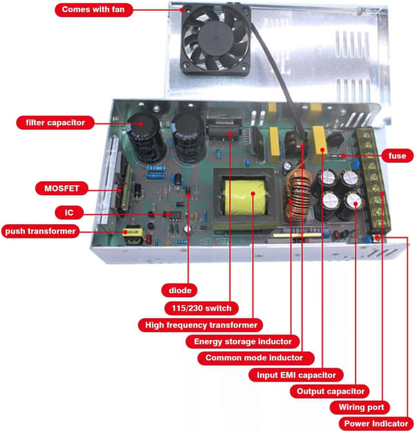 Strømforsyning, AC 230V til DC 12V strømforsyningstransformator for LED-strips, CCTV, datamaskinprosjekter, 3D-printere, 0-15V, 50A, 600W