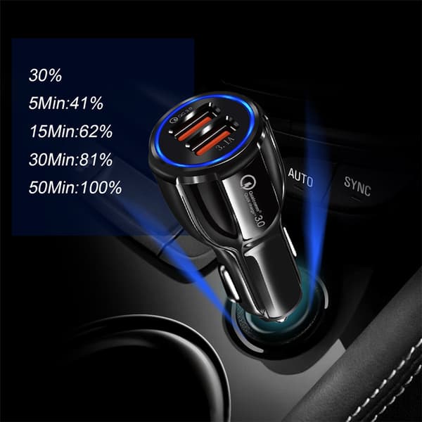 QC3.0 Snabbladdande billaddare 3.1A Dubbel USB för två enheter