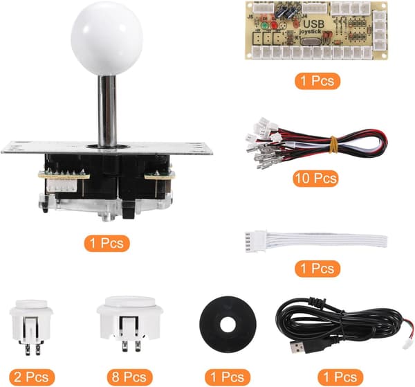 Gør-det-selv PC Joystick-sæt til arkadespil, Gør-det-selv Joystick-dele, 5-bens ABS Arkadeknap til Klassisk PC Arkade, Hvid