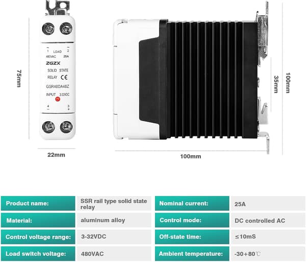 Solid State Relä, Enfas DIN-skena Monterat Solid State Relä SSR AC-styrt DC-relä med Kylfläns, 60A