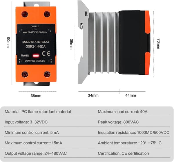 Solid State Relä, GSR2-1 SSR-25DA Enfas DC-kontroll AC Solid State Relä DIN-skenmontering med kylfläns för industriell automation, 40DA