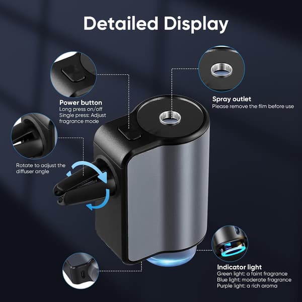 Smart luftdeodorizer og biloliediffuser, universel genopladelig smart aromalufbefugter med 3 tilstande/farver, automatisk tænd/sluk