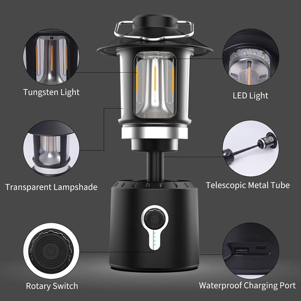 LED Campinglykt, 8000mAh Oppladbare Campinglys med 3 Lysmoduser, Vanntett og Støtsikker Teltlys, Batterilykt, Svart