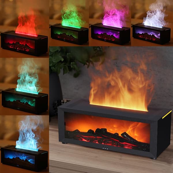 Æterisk Olie Diffuser med Pejs Design, 180 ml Aroma Diffuser med Flammeeffekt, Lys med 7 Farveskift, Æterisk Olie Diffuser, Luftfugter