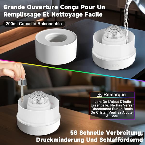 Eterisk oljediffusor, doftspridare för hemmet med 7-färgs LED-projektion, diffusorlampa för sovrum, vardagsrum, kontor, vit