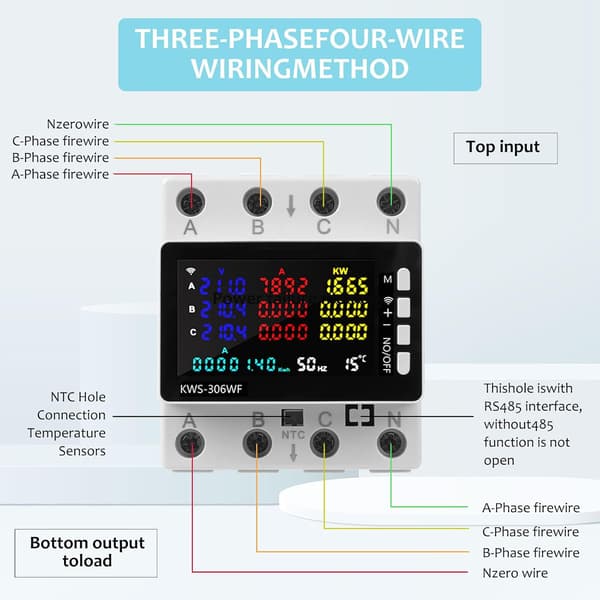 WiFi trefase strømmåler, 80A 220V AC smart strømmåler, beskyttelse mot strømbrudd/underspenning/overstrøm/overeffekt osv.