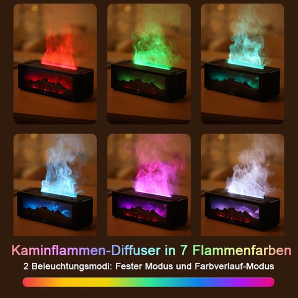 Æterisk Olie Diffuser med Pejs Design, 180 ml Aroma Diffuser med Flammeeffekt, Lys med 7 Farveskift, Æterisk Olie Diffuser, Luftfugter