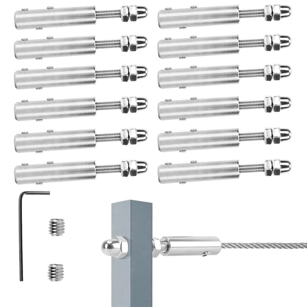 Rustfrit Stål Kabelstrammer til Rustfrit Stål Kabel, 12 Stykker og L-nøgle - Rustfrit Stål Metal Kabelstrammer til Hauba Fastgørelse, 6mm