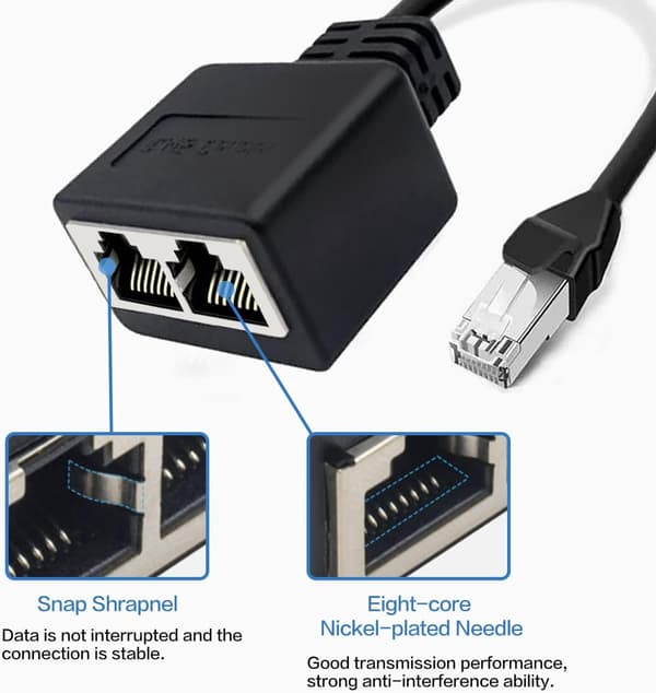 Tuliyet 1 han til 2 hun Ethernet Splitter Netværksadapter med Ethernet-kabel