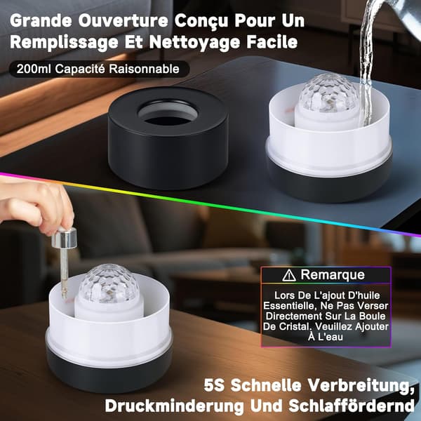 Eterisk oljediffuser, hjemmeduftdiffuser med 7-farget LED-projeksjon, diffuserlampe for soverom, stue, kontor, svart