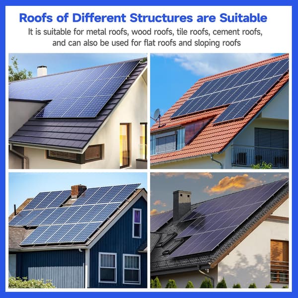 Monteringssett for solcellepaneler, 10-delt solcelletakmonteringssett for 1-4 paneler, aluminiumslegeringsbrakett for flat takmontering