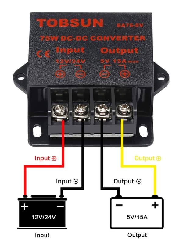 12V/24V DC Nedkonverter - 12V Spændingsregulator Buck Konverter Strømtransformator, 12V/24V til 5V 15A