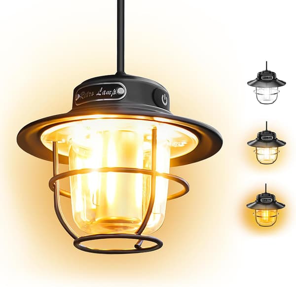 Campinglanterne, Bærbar Campinglampe, Oppladbare Lanterner med 4 Lysmoduser (1300-6500K), Justerbart Lys, Vanntette LED Teltlanterner