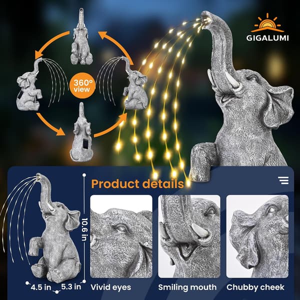 Udendørs solcelle dekorationslys, solcellelamper, udendørslys, have dekorationslys, elefant