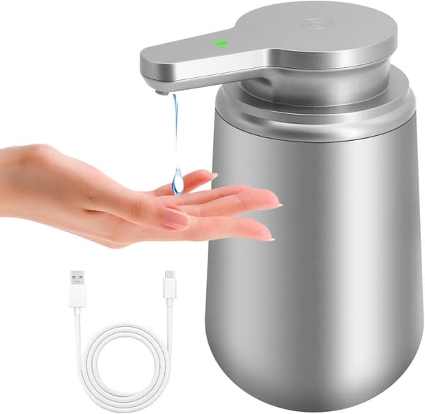 400ML Automatisk Såpedispenser, Rustfritt Stål med Sensor, Infrarød Såpedispenser, Bevegelsessensor, USB-C Lading, Elektrisk, for Kjøkken og Bad