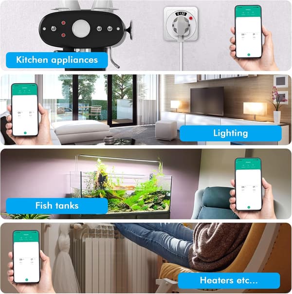 WiFi Smartplugg, Nedtellingstimerplugg fra 1 minutt til 24 timer, Timerplugg, Programmerbar Elektrisk Plugg med Timer, 3680W 16A for Hvitevarer