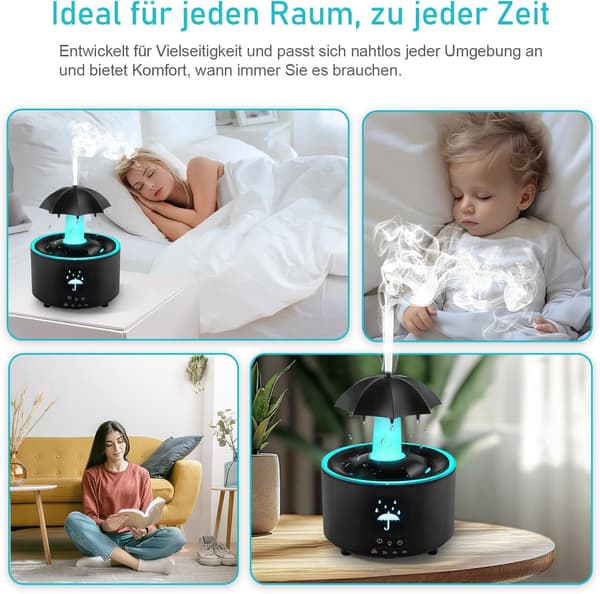 Luftfukter, Roterende Paraplydråpe-luftfukter, 7-farget LED Aromaterapi-diffuser, 300 ml Stor Kapasitet Eterisk Olje-luftfukter med Fjernkontroll