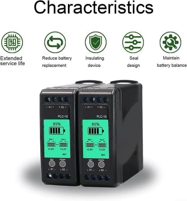 24V batterispänningsbalanserare för LCD-display av parallellkopplade batterier, DIN-skenmontering kompatibel med solenergi, husbil