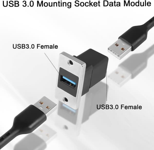 5 Gbps USB 3.0 rektangulær metallpaneladapter USB 3.0 hunn til hunn panelmonteringskontakt USB 3.0 monteringskontakt datamodul 5V/0.5A lading