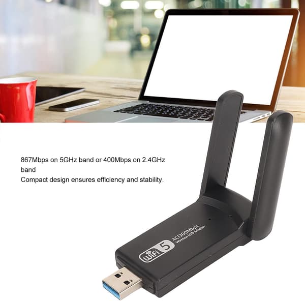 WiFi-dongel, stabil och snabb USB 3.0 USB WiFi-adapter med 2 antenner för kontoret