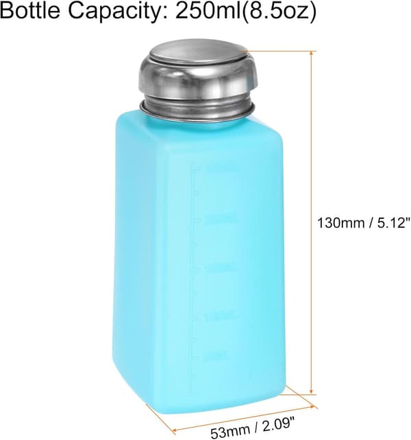 2-pak 250 ml (8,5 oz) alkoholopløsningsmiddeldispenser med push-down væskepumpeflaske med tætningshætte i rustfrit stål til acetoneopløsning, blå