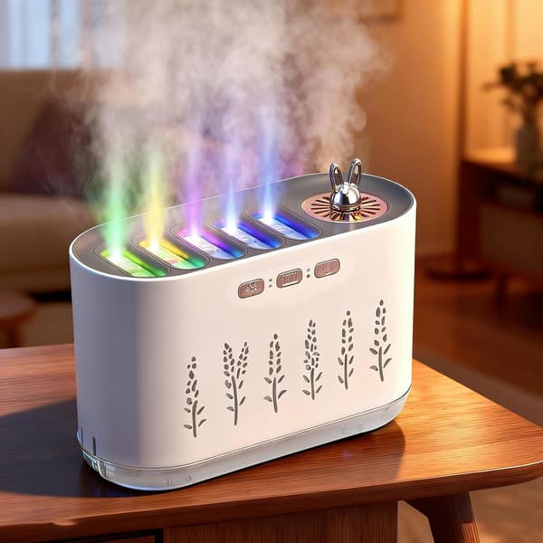 Luftfukter, 700ML Soverom Luftfukter, Eterisk Olje Diffuser, 5 Spraymoduser, 20 LED Lysfarger, Stille Drift for Hjem og Kontor
