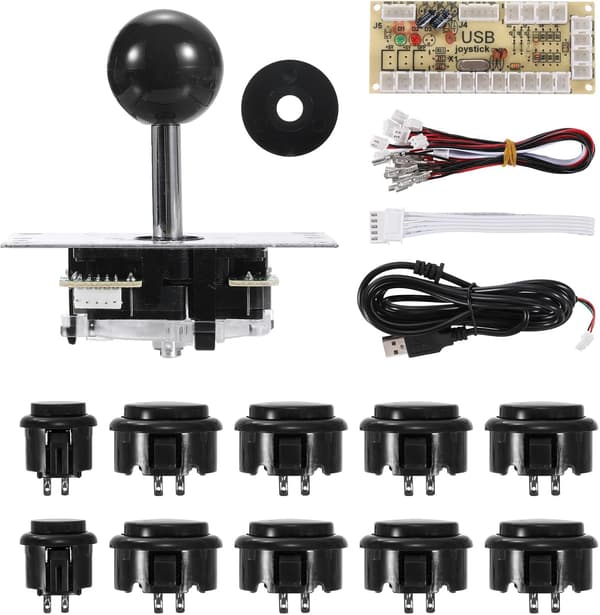 Gør-det-selv PC Joystick-sæt til arkadespil, Gør-det-selv Joystick-dele, 5-bens ABS Arkadeknap til Klassisk PC Arkade, Sort