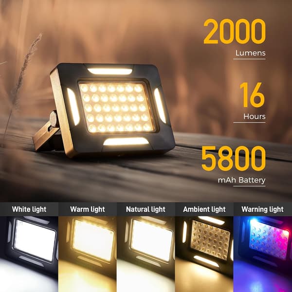 Bærbare LED-solcellelamper med dimbar stativ, 2000LM, oppladbare solcellearbeidslamper med magnetisk feste, IP67 vanntett, 5 lysmoduser