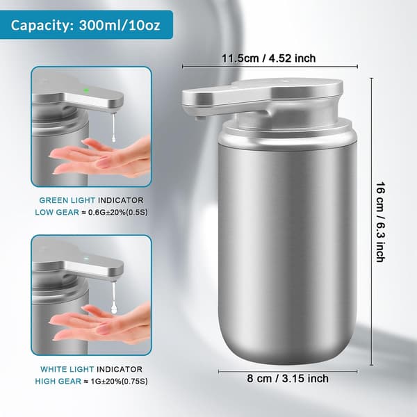 400ML Automatisk Sæbedispenser, Rustfrit Stål med Sensor, Infrarød Sæbedispenser, Bevægelsessensor, USB-C Opladning, Elektrisk, til Køkken og Badeværelse