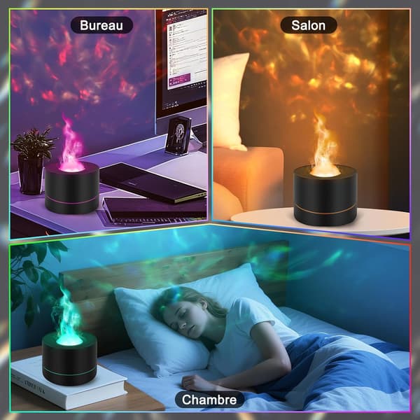 Eterisk oljediffuser, doftspridare för hemmet med 7-färgs LED-projektion, diffuserlampa för sovrum, vardagsrum, kontor, svart