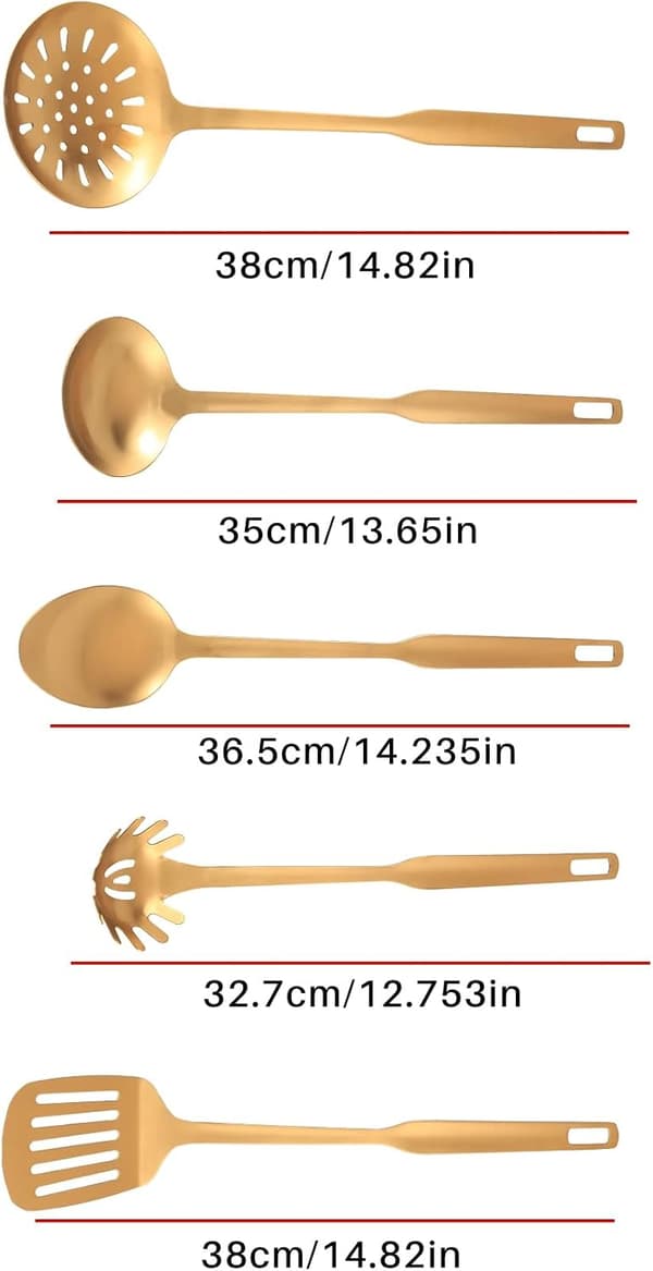 Köksredskap i stål, 5-delars set, guld