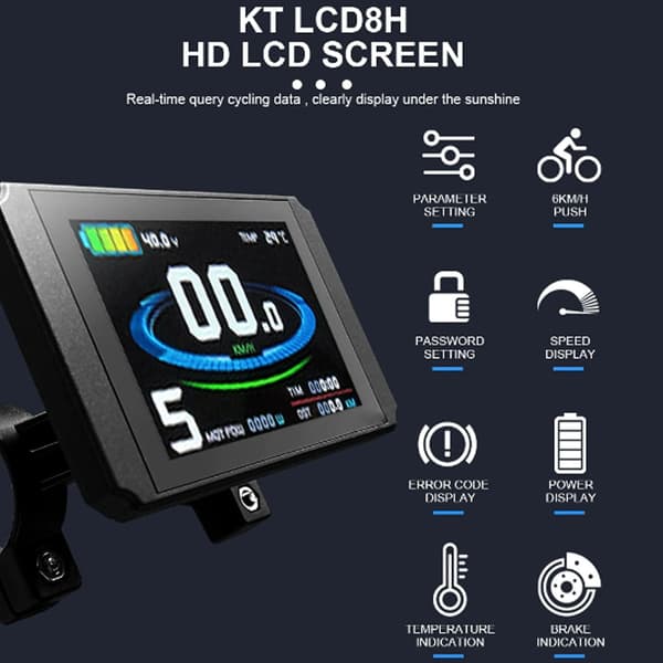 Elektrisk sparkesykkel LCD-displaypanel, stort ABS elektrisk sykkel display kontrollpanel med vanntett kontakt for KT-kontroller, med slitesterk ABS