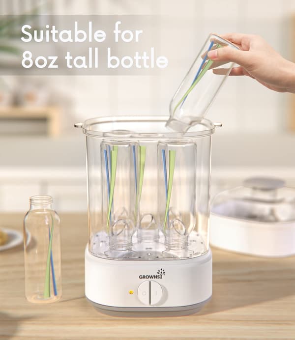 Flaskesterilisator, Dampsterilisator til sutteflasker, Elektrisk sutteflaske-sanitizer med timer til sutteflasker, sutter, pumpedele