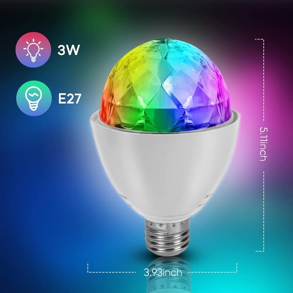LED Festlys, E27 3W RGB LED Diskokugle, 360° Roterende Diskolys til Fødselsdage, Bryllupper, Jul, Halloween