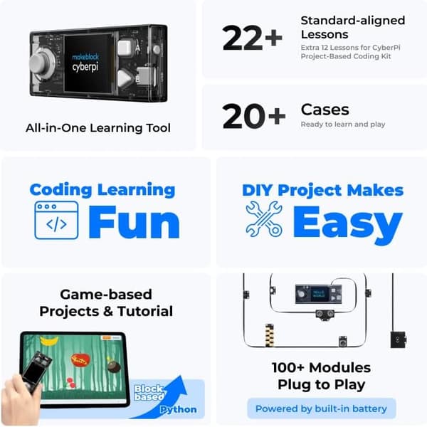CyberPi kodinlärningskit: Python Scratch-programmering, STEM-kit som stöder AI och IoT, teknik med integrerad WiFi-modul, STEM-projekt