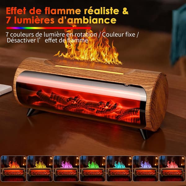 Diffuser til æteriske olier med flamme og LED-skorsten, elektrisk duftdiffuser, ultralydsfugter, aromaterapi-diffuser til hjemmet, yoga