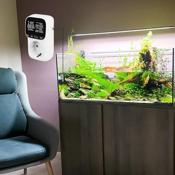 Termostatplugg, digital temperaturkontroller, 230V plugg, med sensor og probe, LCD-skjerm, fuktighetskontroller, oppvarming/kjøling, temperaturbryter