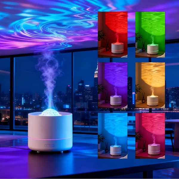 Eterisk oljediffuser, elektrisk hjemmeduftdiffuser med 7-farget LED-projeksjon, 2-i-1 eterisk oljediffuser og lampe for stue, yoga, 200ML